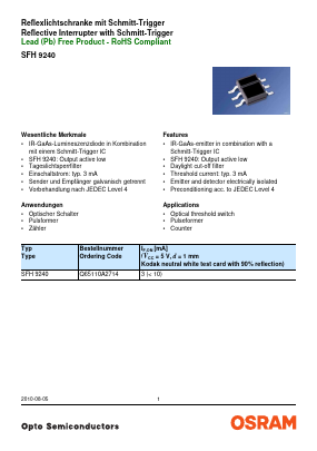 SFH9240 Datasheet PDF OSRAM GmbH