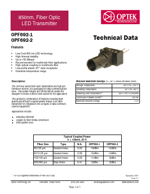 OPF692-1 Datasheet PDF Optek Technology