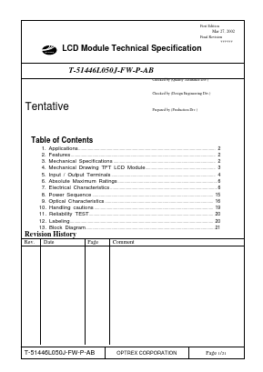 T-51446L050J-FW-P-AB Datasheet PDF Optrex Corporation