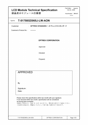 T-51750GD065J-LW-AON Datasheet PDF Optrex Corporation