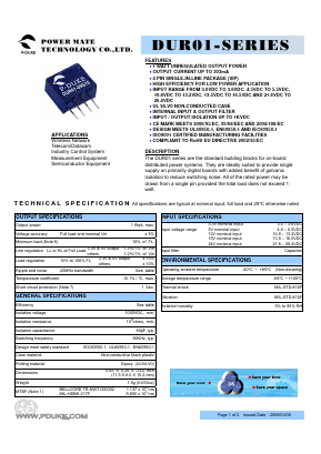 DUR01-05S05 Datasheet PDF Power Mate Technology