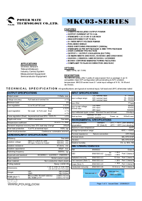 MKC03-12D05 Datasheet PDF Power Mate Technology