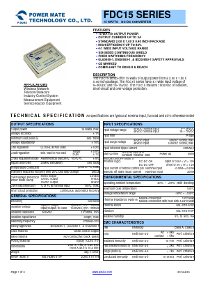 FDC15-48D15 Datasheet PDF Power Mate Technology