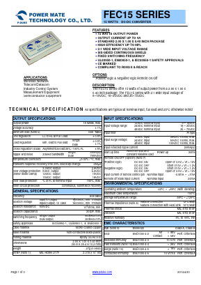 FEC15-12D05-P Datasheet PDF Power Mate Technology