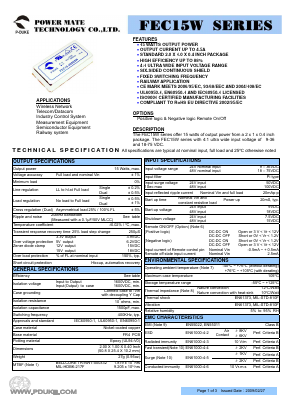 FEC15-48D05W Datasheet PDF Power Mate Technology