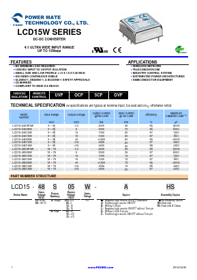 LCD15-24D05W Datasheet PDF Power Mate Technology