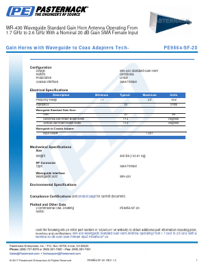 PE9864-SF-20 Datasheet PDF Pasternack Enterprises, Inc.