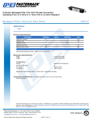 PE8747 Datasheet PDF Pasternack Enterprises, Inc.