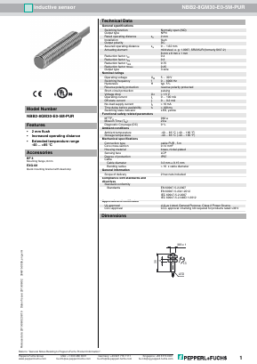 NBB2-8GM30-E0-5M-PUR Datasheet PDF Pepperl+Fuchs Inc.