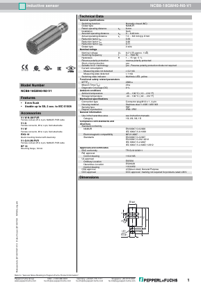 NCB8-18GM40-N0-V1 Datasheet PDF Pepperl+Fuchs Inc.