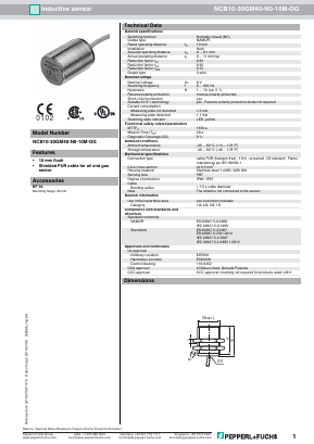 NCB10-30GM40-N0-10M-OG Datasheet PDF Pepperl+Fuchs Inc.