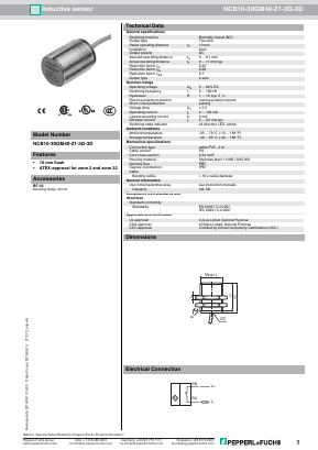 NCB10-30GM40-Z1-3G-3D Datasheet PDF Pepperl+Fuchs Inc.