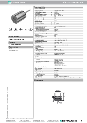 NCB15-30GM40-N0-10M Datasheet PDF Pepperl+Fuchs Inc.