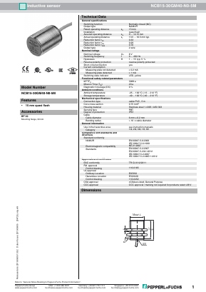 NCB15-30GM40-N0-5M Datasheet PDF Pepperl+Fuchs Inc.