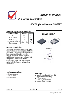 PRM021N06N5 Datasheet PDF PFC Device Inc.