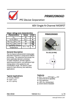 PRM020N06D Datasheet PDF PFC Device Inc.