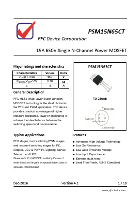 PSM15N65CT Datasheet PDF PFC Device Inc.