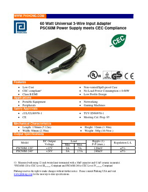 PSC60M-240 Datasheet PDF Phihong USA Inc.
