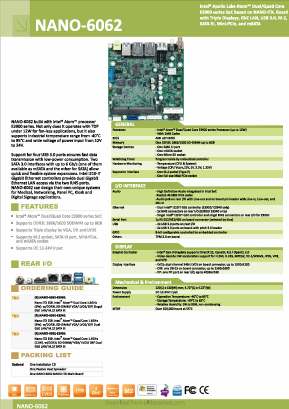 NANO-6062 Datasheet PDF American Portwell Technology, Inc