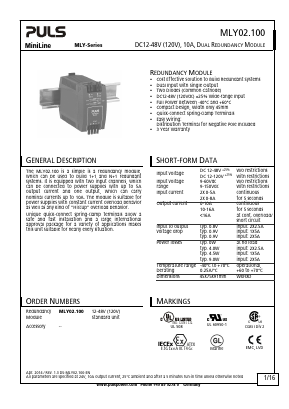 MLY02.100 Datasheet PDF PULS GmbH