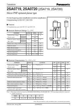 2SA0720S Datasheet PDF Panasonic Corporation