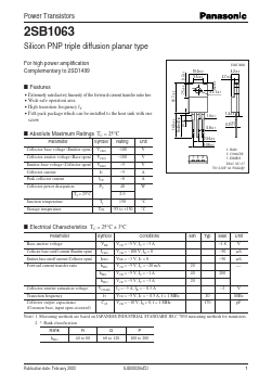 2SB1063 Datasheet PDF Panasonic Corporation