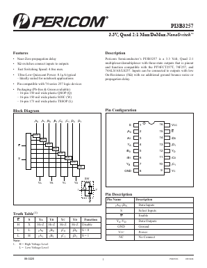 PI3B3257 Datasheet PDF Pericom Semiconductor
