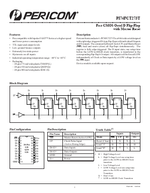 PI74FCT273TQ Datasheet PDF Pericom Semiconductor
