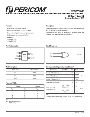 PI74ST1G86C Datasheet PDF Pericom Semiconductor