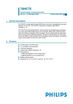 74HC75N Datasheet PDF Philips Electronics