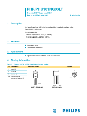 PHP101NQ03LT Datasheet PDF Philips Electronics