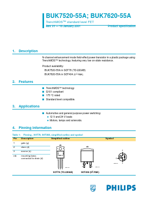 BUK7520-55A Datasheet PDF Philips Electronics