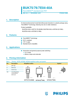 BUK7604-40A Datasheet PDF Philips Electronics