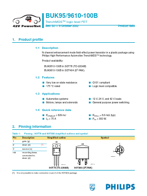 BUK9510-100B Datasheet PDF Philips Electronics