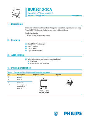 BUK9213-30A Datasheet PDF Philips Electronics