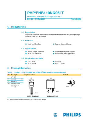 PHB110NQ06LT Datasheet PDF Philips Electronics