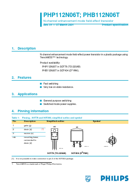 PHP112N06T Datasheet PDF Philips Electronics