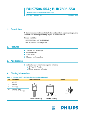 BUK7606-55A Datasheet PDF Philips Electronics