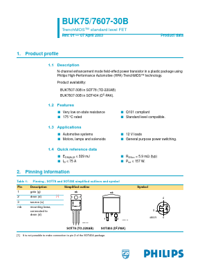 BUK7507-30B Datasheet PDF Philips Electronics