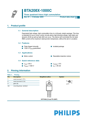 BTA208X-1000C Datasheet PDF Philips Electronics