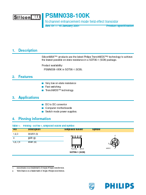 PSMN038 Datasheet PDF Philips Electronics