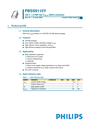 PBSS9110Y Datasheet PDF Philips Electronics
