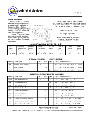 F1516 Datasheet PDF Polyfet RF Devices