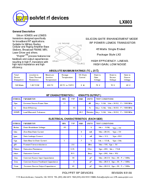 LX803 Datasheet PDF Polyfet RF Devices