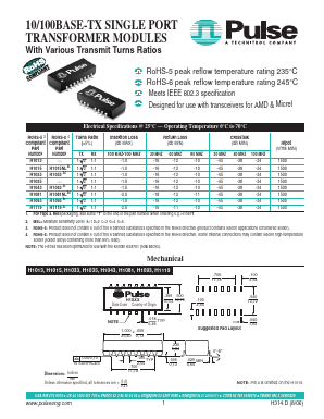 H1033 Datasheet PDF Pulse Electronics