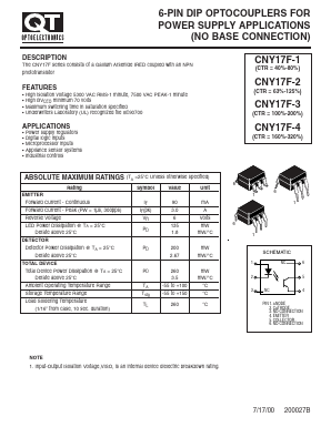 CNY17F-2 Datasheet PDF QT Optoelectronics => Fairchildsemi