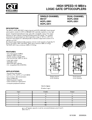 HCPL-2601S Datasheet PDF QT Optoelectronics => Fairchildsemi