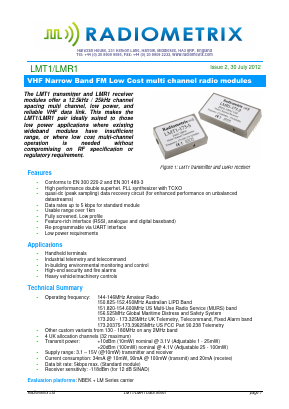 LMT1-151-5-12K5-MURS Datasheet PDF Radiometrix Ltd