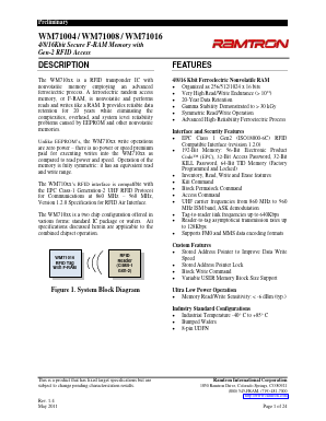 WM71016 Datasheet PDF Ramtron International Corporation