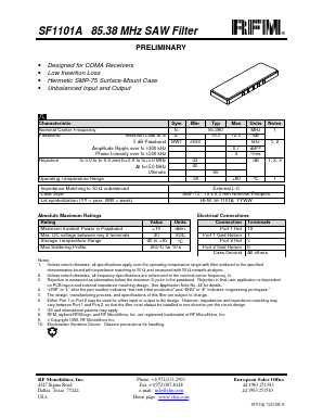 SF1101A Datasheet PDF RF Monolithics, Inc